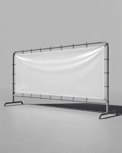 Minimal Studio Banner Mockup On Metal Frame With Clean Gray Background And Soft Shadow Lighting