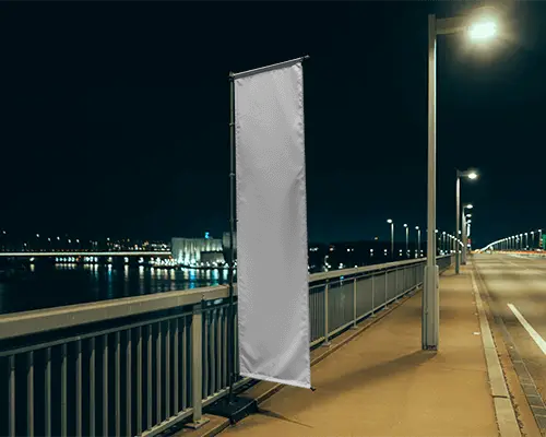 Tall Street Pole Banner Mockup For Urban Night Advertising And Brand Promotion