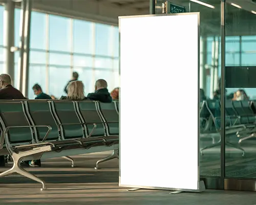 Vertical Blank Banner Mockup For Advertising In Airport Terminal Area