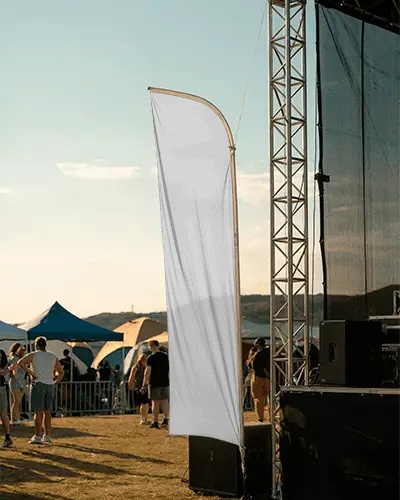 Vertical Standing Banner Mockup At Open Air Concert Or Event Space Promotional Use