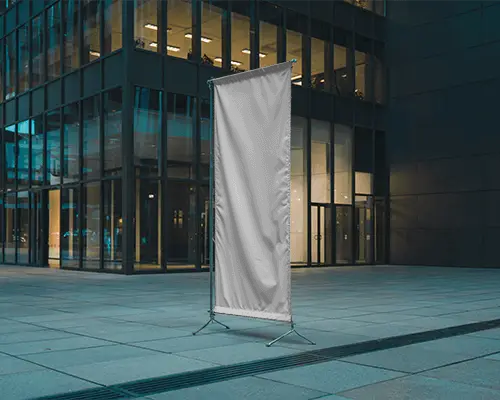 Vertical Flag Banner Mockup For Retail And Corporate Event Promotion Setup
