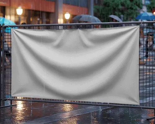 Outdoor Urban Banner Mockup For Product Promotion And Event Marketing On Rainy Day
