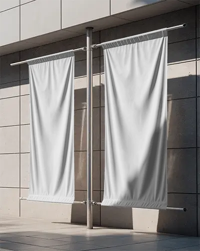 Fabric Banner Mockups For Modern Exterior Building Advertisement Design Presentation Display