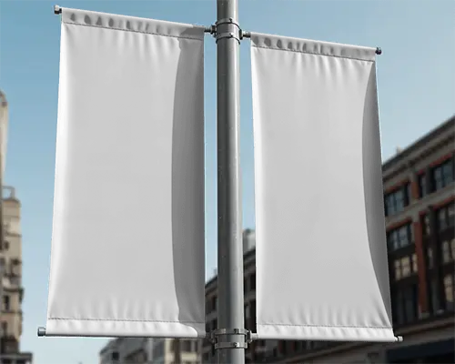 Vertical Double Banner Mockup On Urban Street Pole For Brand Visibility