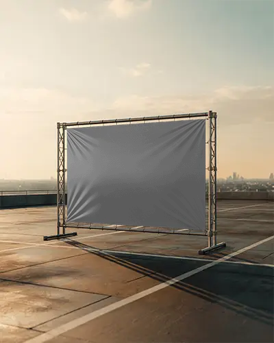 Large Outdoor Banner Mockup Stand On Rooftop For Urban Advertising And Event Promotion