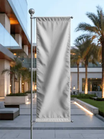Vertical Outdoor Flag Mockup For Advertisement And Custom Promotional Design Display