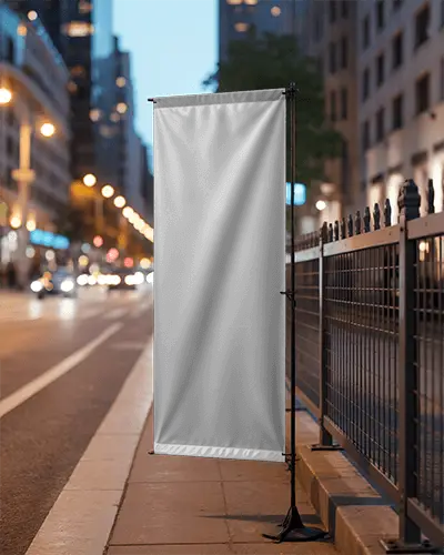 Urban Street Banner Mockup For Advertising Promotion At Night In City Environment