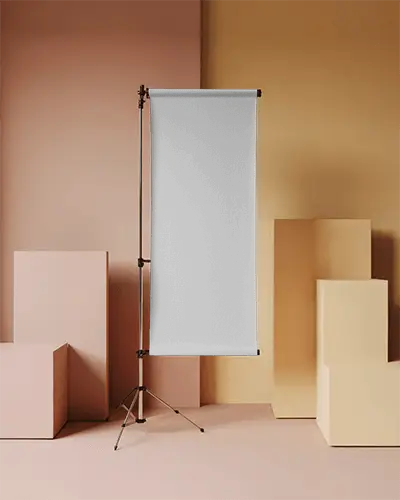 Vertical Banner Mockup Stand With Adjustable Tripod Podium Display For Marketing Presentations