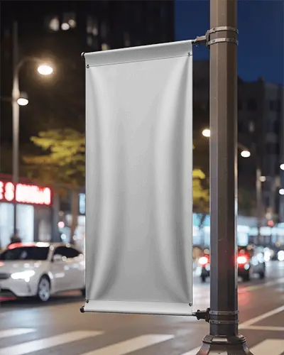 Street Pole Banner Mockup For Urban Advertising And Nighttime Promotion Display Design