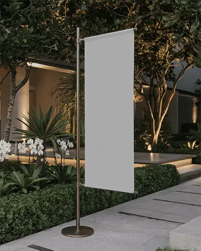 Outdoor Vertical Banner Mockup Flag Display For Garden And Event Promotional Mockup Setup