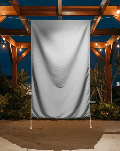 Hanging Banner Mockup With Empty Blank Satin Fabric Ready For Design Display