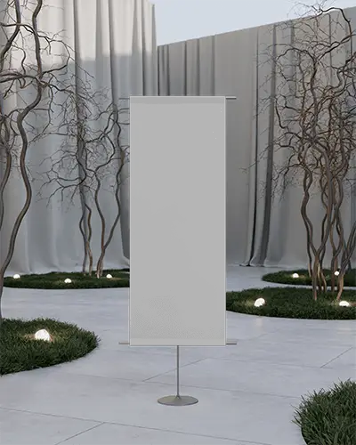 Freestanding Vertical Banner Mockup Stand With Minimalist Design For Event Promotion And Marketing
