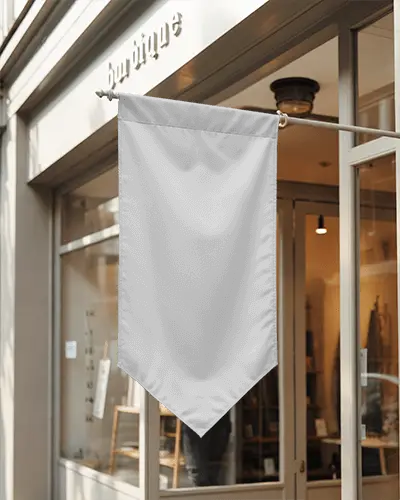 Custom Hanging Flag Banner Mockup Display Front Store Promotion Blank Space Design