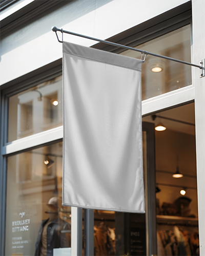 Hanging Retail Store Banner Mockup Outdoor Exterior Signage Blank Design Template