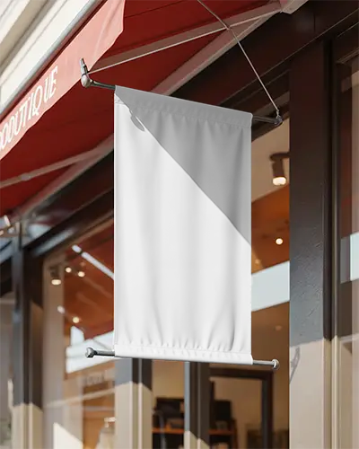 Outdoor Storefront Banner Mockup Ready For Custom Logo Design Presentation Marketing Use