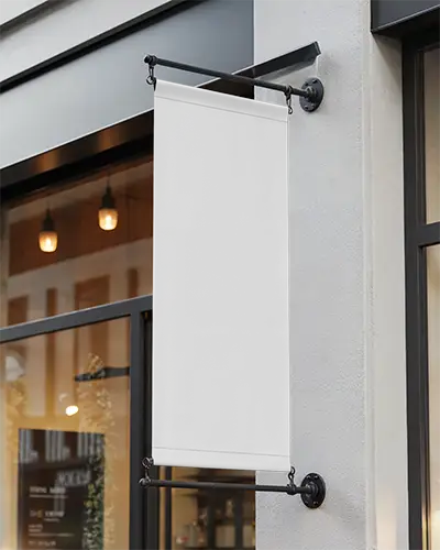 Vertical Outdoor Storefront Banner Mockup For Signage And Promotional Display Space