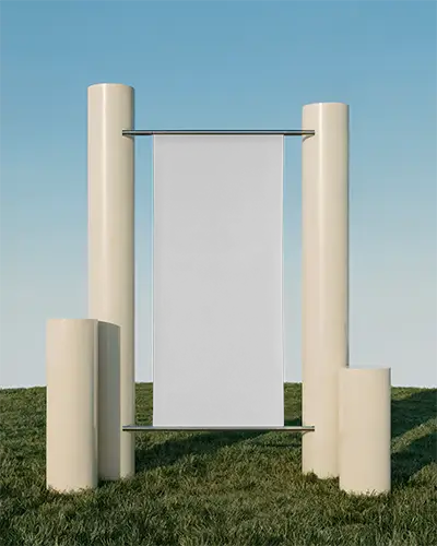 Freestanding Outdoor Advertising Banner Mockup With Vertical Fabric Panel And Pole Supports