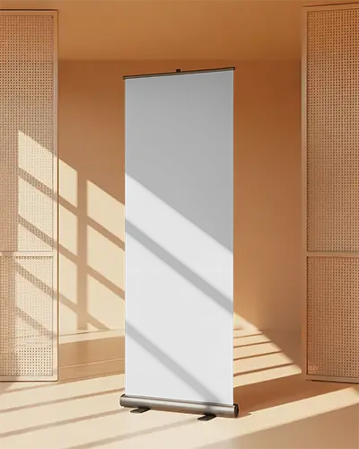 Modern Blank Pull Up Banner Mockup Stand Simple Room Light Shadow Mockup Template