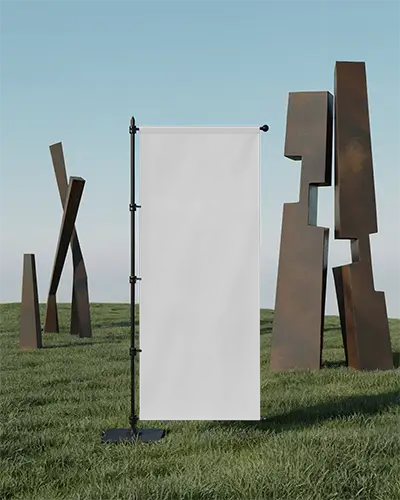 Freestanding Blank Banner Mockup On Pole Outdoor Surroundings For Brand Promotion Use