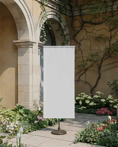 Vertical Hanging Poster Banner Mockup Stand For Exhibitions Outdoor Advertising And Publicity