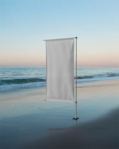 Vertical Beach Banner Mockup For Coastal Advertising And Outdoor Promotion Display