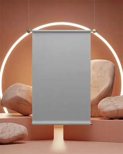 Modern Banner Mockup With Minimalist Rocks And Neon Circle For Promotion And Display