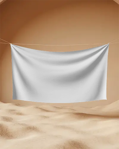 Cloth Banner Mockup Hanging On Rope With Realistic Shadow And Texture Effect