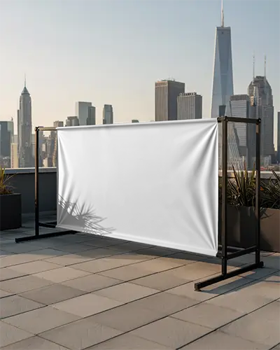 Modern Outdoor Banner Mockup Stand With Large Blank Durable Fabric For Advertising