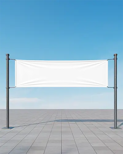 Empty Banner Mockup Ready For Print Designs On Exterior Promotion Background