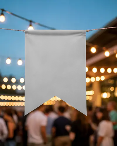 Event Celebration Banner Mockup Hanging Background String Lights Outdoor Festive Gathering Nightlife