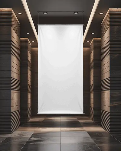 Modern Gallery Banner Mockup Hanging Display For Art Exhibitions And Promotional Content