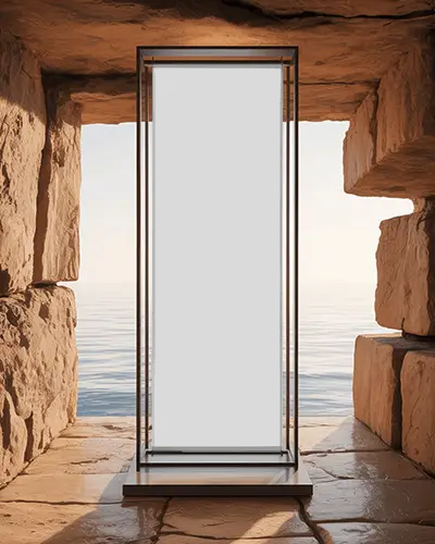 Freestanding Poster Banner Mockup In Rock Archway Setting Perfect For Brand Marketing