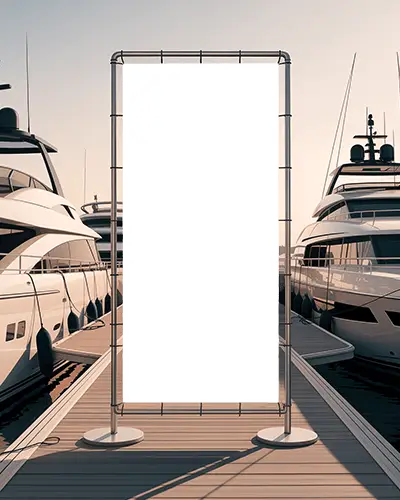 Vertical Banner Mockup At Yacht Marina Ideal For Outdoor Billboard Promotions