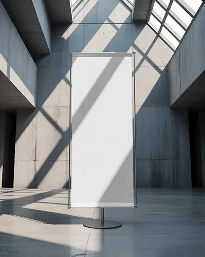 Minimalist Modern Banner Mockup For Creative Presentation In Contemporary Commercial Space