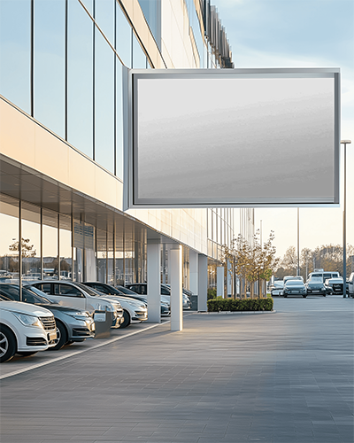 Professional Business Banner Mockup High Quality Promotional Display On Glass Structure