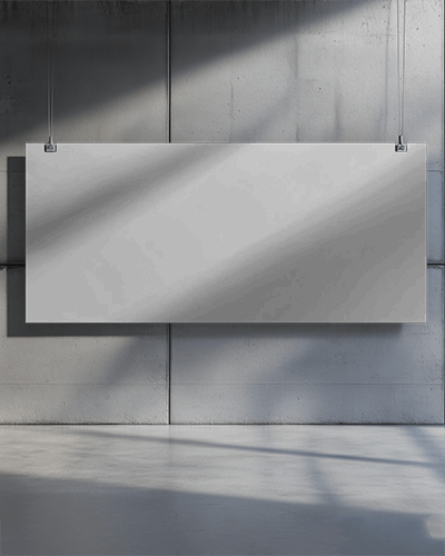 Industrial Hanging Banner Mockup Large Horizontal Sign With Sleek Metal Clips On Concrete Wall