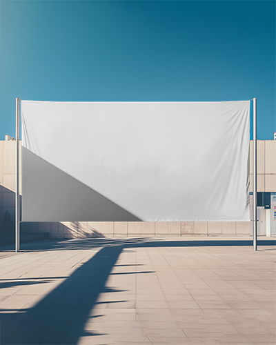 Large Outdoor Banner Mockup Minimalist Modern Urban Setting With Strong Shadows And Blue Sky Background