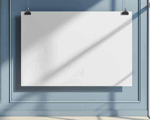 Decorative Wall Banner Mockup Blue Frame Soft Light Modern Clean Layout