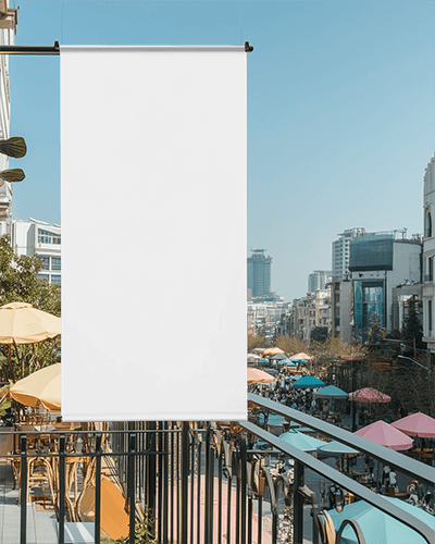 Balcony Street View Banner Mockup Colorful Urban Market Scene Outdoor Ambience