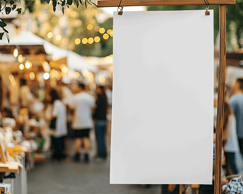 Market Festival Banner Mockup Evening Bokeh Lighting Vibrant Outdoor Setting