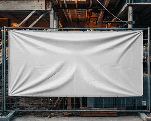 Industrial Horizontal Banner Mockup Bold Wrinkles Metal Structure Backdrop