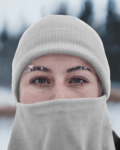 Urban Streetwear Beanie Mockup Bright Fuchsia Knit Hat With Playful Typography And Matching Face Cover In Winter Scene