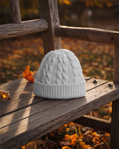 Warm Autumn Beanie Mockup With Vibrant Decorations And Uplifting Quote