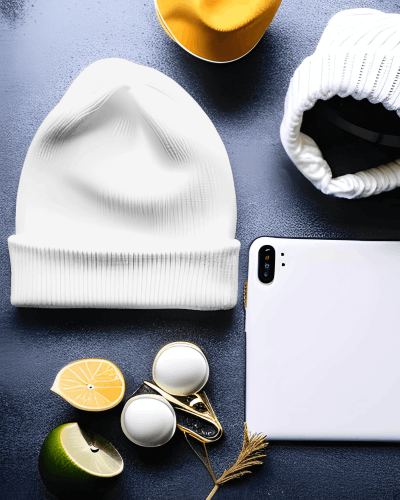 Beanie Mockup Tablet Cap Lemon In Background