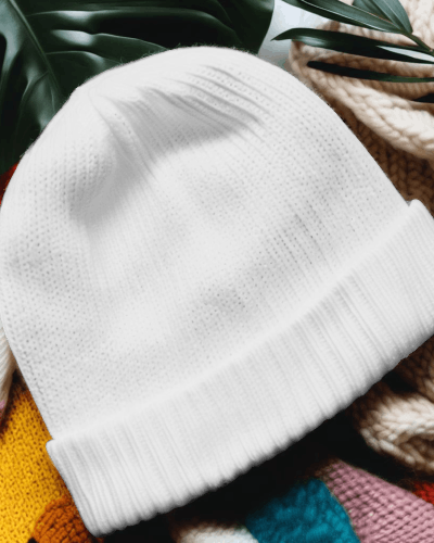 Beanie Flatlay On Multi Color Beanies