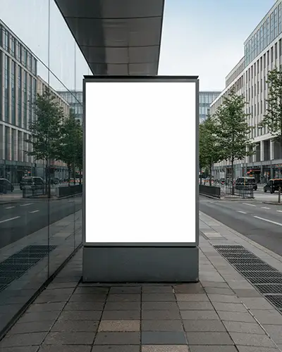 modern-city-vertical-billboard-mockup-on-sidewalk-glass-reflection-and-urban-grid