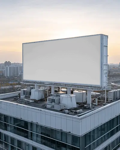 rooftop-billboard-mockup-skyscraper-hvac-units-sunset-cityscape-skyline-high-altitude-view