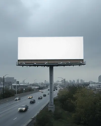 roadside-billboard-mockup-wet-road-evening-urban-skyline-cars-motion-blurred-view