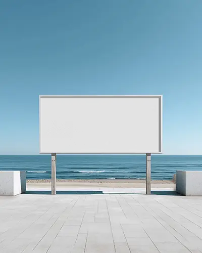 outdoor-billboard-mockup-ocean-horizon-minimal-sandy-plaza-blue-sky-modern-seaside-setup