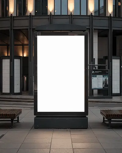urban-evening-vertical-billboard-mockup-lit-up-glass-facade-with-benches-and-clean-paving